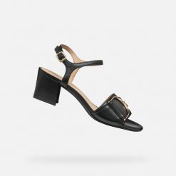 Sandały GEOX D35RNB Czarny. Czarne sandały damskie Geox, bez wzorów, ze skóry, bez obcasa. Za 468.99 zł.