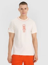 4F T-shirt regular z nadrukiem męski - biały L. Białe t-shirty męskie 4f, l, bez wzorów, z bawełny, bez kołnierzyka. Za 59.99 zł.