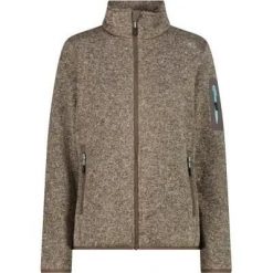 Kurtka Fleece CMP Damska Knit-Tech 100% Poliester – 04QV Toffee-Cream. Białe kurtki damskie CMP, bez wzorów, z materiału, bez kaptura. Za 281.40 zł.