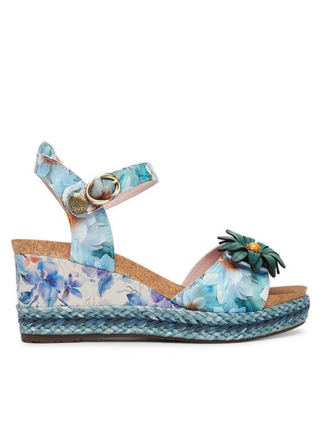 Laura Vita Sandały Facyo 75 Niebieski. Niebieskie sandały damskie Laura Vita, bez wzorów, ze skóry, bez obcasa, na koturnie. Za 439.99 zł.