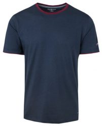 Prosty T-Shirt Męski z Lamówką na Dekolcie - Pako Jeans - Granatowy. Niebieskie t-shirty męskie Pako Jeans, l, bez wzorów, z bawełny, bez kołnierzyka. Za 69.00 zł.