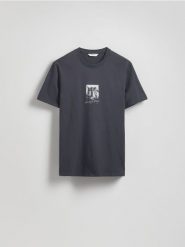 T-shirt regular z nadrukiem - ciemnoszary. Szare t-shirty męskie Reserved, l, bez wzorów, z bawełny, bez kołnierzyka. Za 59.99 zł.
