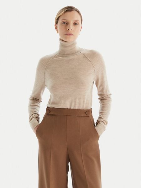 BOSS Golf Frizani 50548298 Beżowy Slim Fit. Brązowe golfy damskie Boss, m, bez wzorów, z wełny, bez ramiączek. Za 489.99 zł.