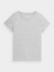 4F T-shirt gładki dziewczęcy 122 (6-7 lat). Szare koszulki dziewczęce 4f, bez wzorów, z bawełny, bez ramiączek. W wyprzedaży za 9.99 zł.