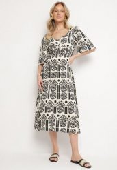 Czarno-Kremowa Sukienka Wiskozowa Rozkloszowana z Odkrytymi Plecami w Print Boho Turaisa. Czarne sukienki damskie Born2be, na co dzień, l, bez wzorów, z wiskozy, boho, bez kołnierzyka, bez ramiączek, midi, proste. W wyprzedaży za 71.99 zł.