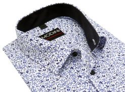 Biała elastyczna koszula męska Modini w niebieskie kwiaty DD10. Białe koszule męskie Modini Moda Męska, m, bez wzorów, z bawełny, bez kołnierzyka, bez ramiączek. W wyprzedaży za 166.50 zł.