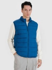 4F Bezrękawnik puchowy z wypełnieniem naturalnym męski - niebieski 3XL. Niebieskie kamizelki męskie 4f, m, z gumy. Za 349.99 zł.