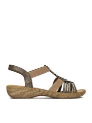 Rieker Sandały CEO-65861-45 Szary. Szare sandały damskie Rieker, bez wzorów, ze skóry, bez obcasa, na płaskiej podeszwie. Za 299.99 zł.