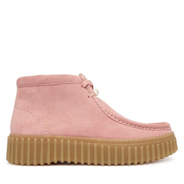 Trzewiki Clarks. Czerwone botki damskie Clarks, bez obcasa, na płaskiej podeszwie, bez zapięcia. Za 569.99 zł.