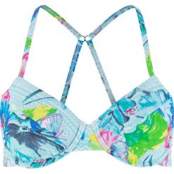 Biustonosz bikini na fiszbinach bonprix turkusowy z nadrukiem. Niebieskie bikini damskie bonprix, z aplikacjami. Za 54.99 zł.
