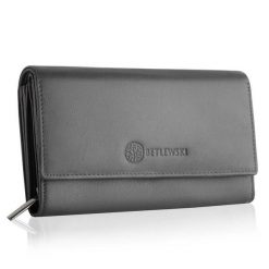 Portfel damski BETLEWSKI BPD-SS-12 SZARY. Szare portfele damskie Betlewski, bez wzorów, ze skóry. Za 139.99 zł.