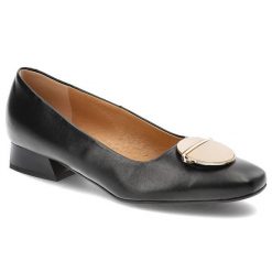 Czarne Czółenka Espirito Damskie Eleganckie Obuwie. Czarne czółenka damskie Espirito, z aplikacjami, ze skóry, bez obcasa. Za 409.00 zł.