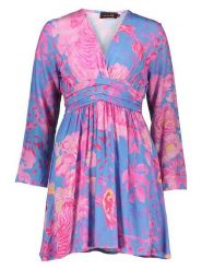 Miss goodlife Sukienka w kolorze niebiesko-różowym rozmiar: XS. Niebieskie sukienki damskie miss goodlife, xs, bez wzorów, z wiskozy, bez kołnierzyka, bez ramiączek, midi, rozkloszowane. Za 78.84 zł.