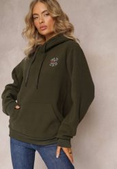 Ciemnozielona Bluza z Kapturem i Ozdobnym Haftem Gamalie. Zielone bluzy z kapturem damskie Renee, xl. Za 79.99 zł.