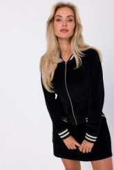 Bluza Bomberka z Weluru - Czarna. Czarne bluzy bez kaptura damskie MOE, l, z bawełny. Za 344.90 zł.