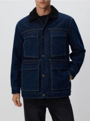 Kurtka sherpa z kołnierzem - granatowy. Niebieskie kurtki męskie Reserved, l, bez wzorów, z denimu, bez kaptura. Za 279.99 zł.