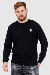 KARL LAGERFELD Czarny sweter męski z wełny merino. Czarne swetry męskie Karl Lagerfeld, l, bez wzorów, prążkowane, bez kołnierzyka. W wyprzedaży za 499.99 zł.