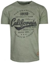 T-Shirt Bawełniany Oliwkowy z Nadrukiem, Styl Vintage, CALIFORNIA, Okrągły Dekolt -BRAVE SOUL. Zielone t-shirty męskie Brave Soul, s, bez wzorów, z bawełny, bez kołnierzyka. Za 75.00 zł.