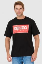KENZO Czarny t-shirt męski z czerwonym nadrukiem. Czarne t-shirty męskie Kenzo, l, bez wzorów, bez kołnierzyka. W wyprzedaży za 339.99 zł.
