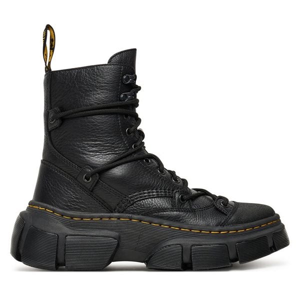 Trzewiki Dr. Martens. Czarne botki damskie Dr. Martens, bez obcasa, na płaskiej podeszwie, bez zapięcia. Za 799.99 zł.