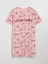 Bawełniana koszula nocna z motywem kokard - różowy. Czerwone koszule nocne damskie Sinsay, bez wzorów, z bawełny. Za 29.99 zł.