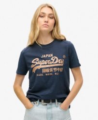 Superdry T-shirt Metallic Vl Relaxed damska bawełniana. Niebieskie t-shirty damskie Superdry., bez wzorów, z bawełny, bez kołnierzyka. Za 137.25 zł.