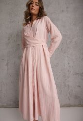 Różowa Wiskozowa Sukienka o Koszulowym Kroju z Marszczoną Talią Abilera. Czerwone sukienki damskie Renee, na co dzień, l, bez wzorów, z wiskozy, eleganckie, bez kołnierzyka, bez ramiączek, maxi, koszulowe. Za 129.99 zł.