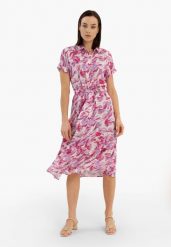 Różowa długa sukienka G-AMSTEL. Czerwone sukienki damskie Volcano, na imprezę, na lato, xl, bez wzorów, z materiału, klasyczne, bez kołnierzyka, bez ramiączek, maxi, szmizjerki. Za 169.99 zł.