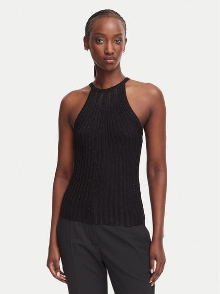 Guess Top W6YR48 Z1259 Czarny Regular Fit. Czarne topy damskie Guess, l, z aplikacjami, z wiskozy, bez ramiączek. Za 344.99 zł.