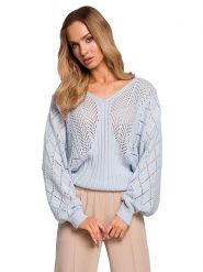 Made of emotion Sweter w kolorze błękitnym rozmiar: L/XL. Niebieskie swetry klasyczne damskie Made Of Emotion, l, ze splotem, bez kołnierzyka. Za 54.99 zł.