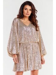 Awama Sukienka w kolorze beżowym rozmiar: onesize. Brązowe sukienki damskie Awama, bez wzorów, bez kołnierzyka, bez ramiączek, mini. Za 279.99 zł.