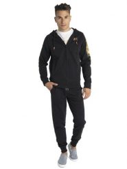 Bluza z bawełna z kaptur na trening na co dzień. Czarne bluzy sportowe męskie LEONE 1947 APPAREL, bez wzorów, z bawełny, bez kołnierzyka, bez ramiączek. Za 147.31 zł.