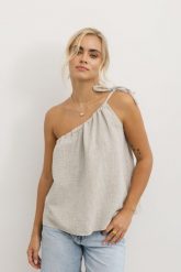 TOP HOLLY JASNO SZARY L - Flawless. Szare topy damskie Flawless, l, bez wzorów, ze skóry, bez kołnierzyka. Za 57.00 zł.