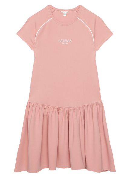 Guess Sukienka codzienna J6RK02 KCY62 Różowy Regular Fit. Czerwone sukienki dziewczęce Guess, z aplikacjami, z syntetyku, bez ramiączek. Za 289.99 zł.