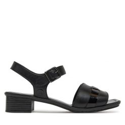 Sandały Rieker. Czarne sandały damskie Rieker, bez wzorów, bez obcasa, na słupku. Za 299.99 zł.