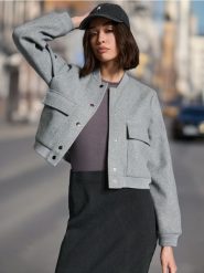 Kurtka bomberka - szary. Szare kurtki damskie Sinsay, l, bez wzorów, bez kaptura. Za 55.99 zł.