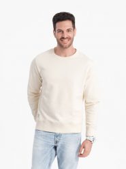 Bluza męska dresowa BASIC z okrągłym dekoltem - kremowa V11 OM-SSBN-0175 - XXL. Białe bluzy bez kaptura męskie Ombre Clothing, m, z bawełny. W wyprzedaży za 69.99 zł.