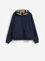 Rozpinana bluza z kapturem - granatowy. Niebieskie bluzy z kapturem męskie Reserved, l, z bawełny. Za 159.99 zł.