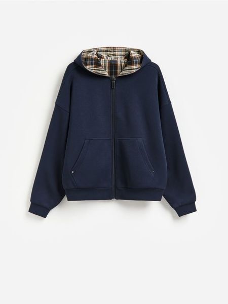 Rozpinana bluza z kapturem - granatowy. Niebieskie bluzy z kapturem męskie Reserved, l, z bawełny. Za 159.99 zł.
