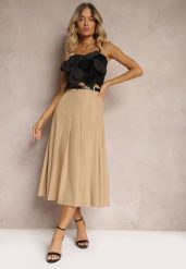 Beżowa Spódnica High Waist o Plisowanym Kroju z Paskiem w Talii Xeviana. Brązowe spódniczki damskie Renee, l, bez wzorów, eleganckie, z podwyższonym stanem, midi, plisowane. Za 149.99 zł.
