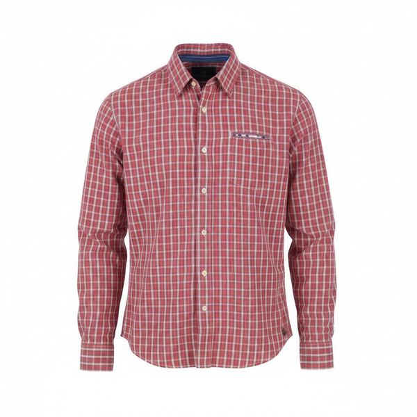Scotch & Soda męska koszula czerwona w kratę, bawełniana, rozmiar S. Czerwone koszule męskie COACH SOAK, m, bez wzorów, z bawełny, bez kołnierzyka, bez ramiączek. Za 266.99 zł.