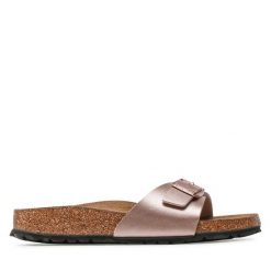 Klapki Birkenstock. Czerwone klapki damskie Birkenstock, bez wzorów, bez obcasa. Za 259.99 zł.