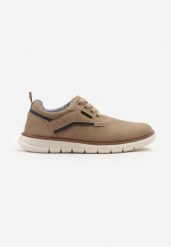 Ciemnobeżowe Buty Sportowe w Stylu Casual z Ozdobnymi Lamówkami Belilena. Brązowe buty sportowe na co dzień męskie Born2be, z bawełny, bez zapięcia. Za 79.99 zł.