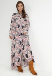 Jasnozielono-Różowa Sukienka Typhede. Czerwone sukienki damskie Born2be, l, z aplikacjami, z tkaniny, klasyczne, bez kołnierzyka, bez ramiączek, maxi, koszulowe. Za 89.99 zł.