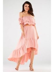 Awama Spódnica w kolorze jasnoróżowym rozmiar: L/XL. Różowe spódniczki damskie Awama, l, bez wzorów, z podwyższonym stanem, midi, asymetryczne. Za 159.99 zł.