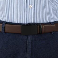 Pasek męski skórzany 3,5 cm klamra automatyczna Beltimore brązowy 02-559 : Rozmiar pasków - r.105-120 cm. Brązowe paski męskie bez wzorów, ze skóry, wizytowe. Za 64.99 zł.