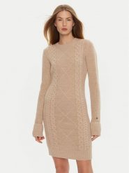 Guess Sukienka dzianinowa Serena W4BK17 Z3HW0 Beżowy Regular Fit. Brązowe sukienki damskie Guess, xs, z aplikacjami, z dzianiny, bez kołnierzyka, bez ramiączek. Za 309.99 zł.