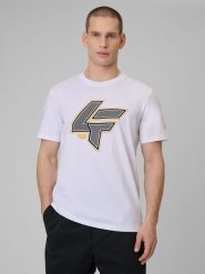 4F Чоловічий t-shirt regular з принтом - біла XL. T-shirty męskie 4f, xl, bez wzorów, bez kołnierzyka. W wyprzedaży za 459.90 zł.