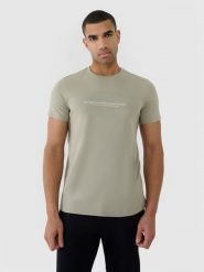 4F T-shirt regular z nadrukiem męski - khaki S. Brązowe t-shirty męskie 4f, m, bez wzorów, z bawełny, bez kołnierzyka. W wyprzedaży za 39.99 zł.