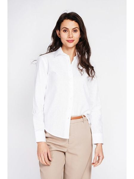 ASSUILI Lniana koszula w kolorze białym rozmiar: 34. Białe koszule damskie Assuili, bez wzorów, ze lnu, klasyczne, bez kołnierzyka, bez ramiączek. Za 173.99 zł.